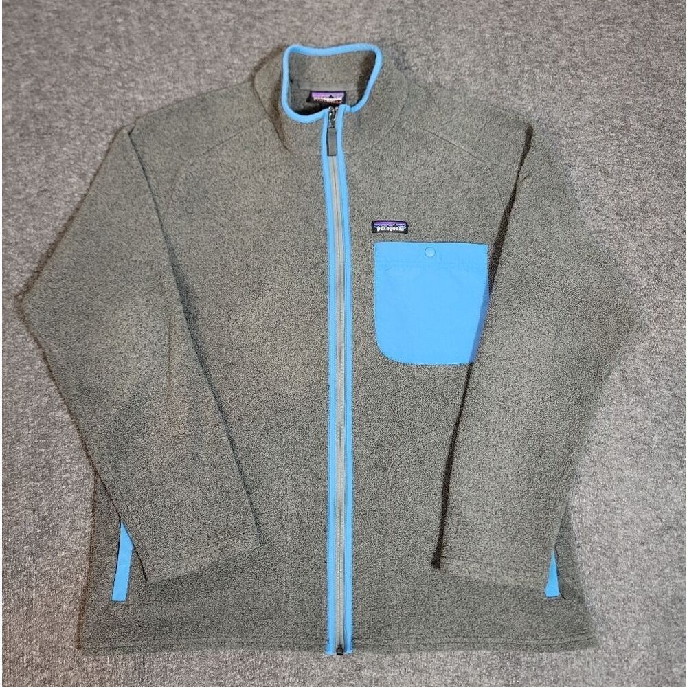 Patagonia Synchilla Fleece Jacket Men’s Large L Gray With Blue Trim Full Zip